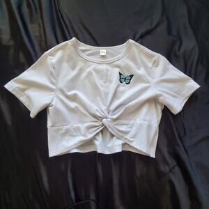Crop top white shirt butterfly tied short sleeve size 180 or large for tweens